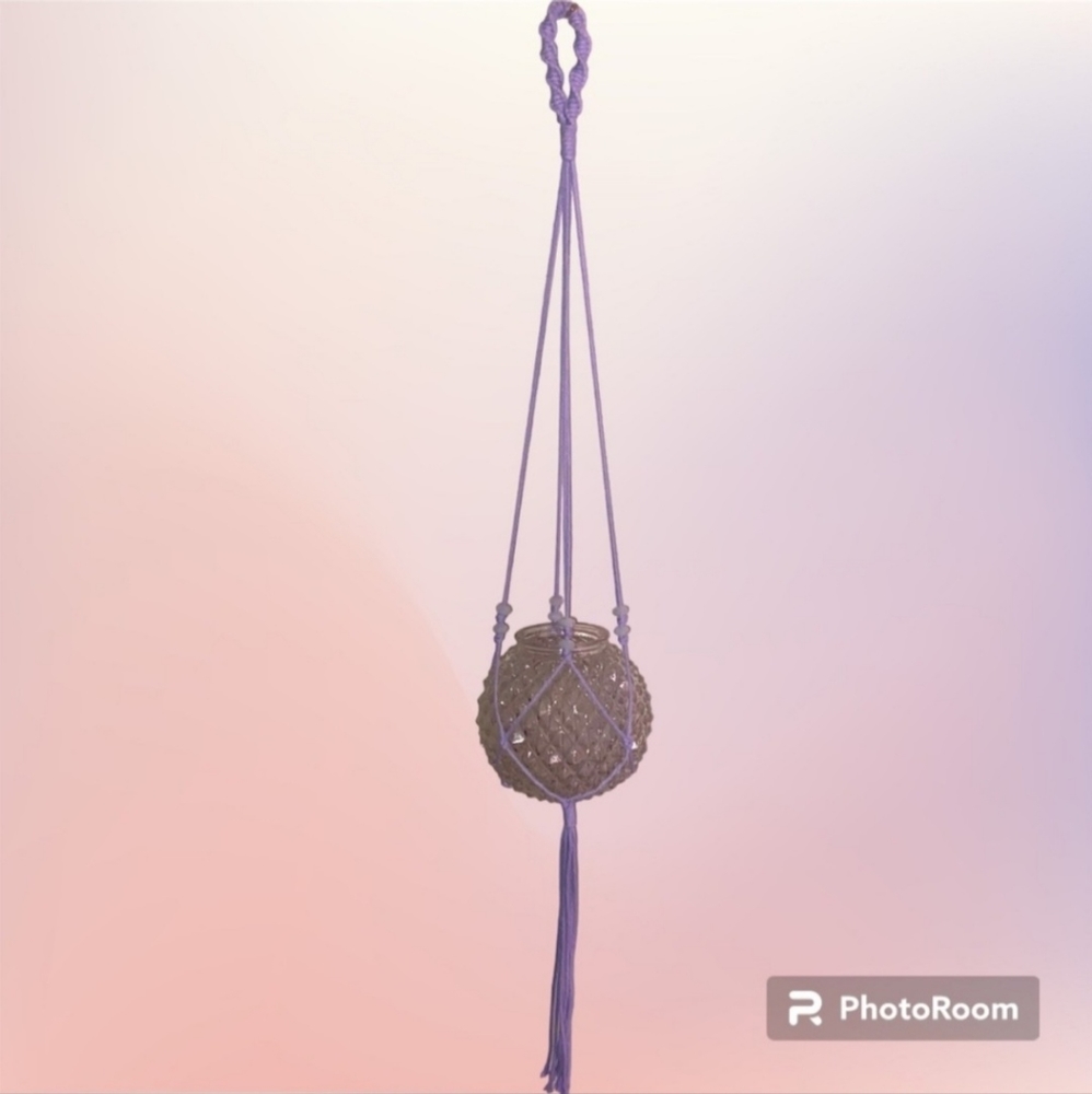 Hand Crafted Macrame Hanging plant hanger With vintage pot